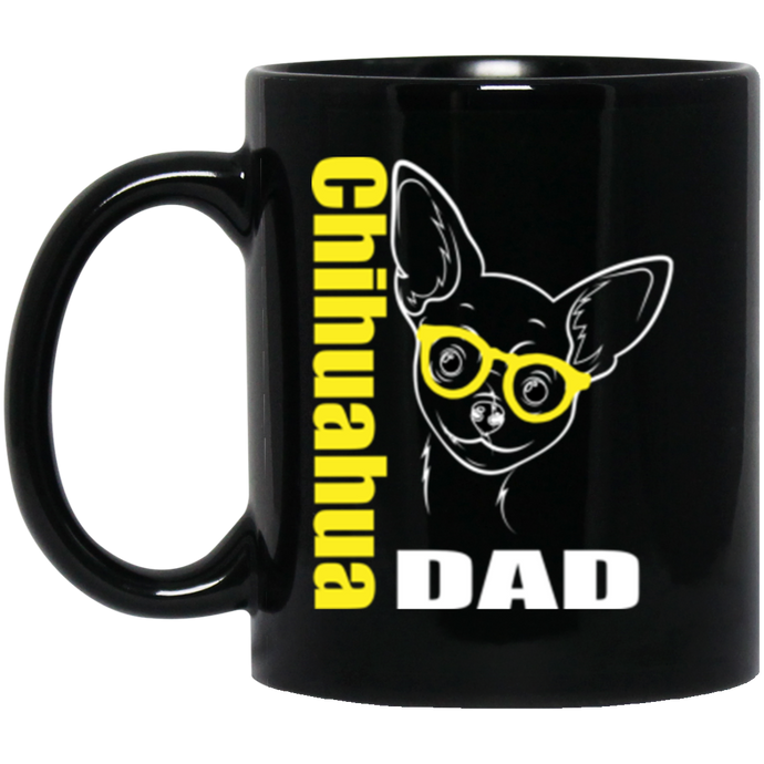 Chihuahua Dad Face with Glasses 11 oz. Black Mug