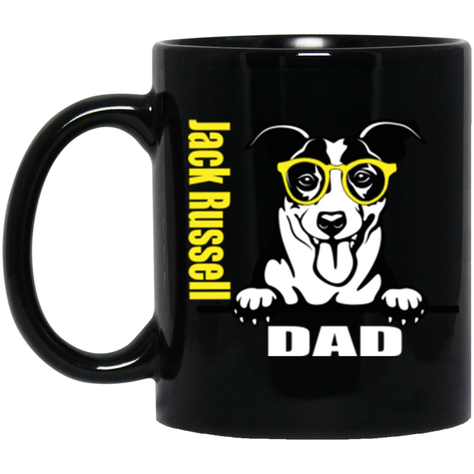 Jack Russell Dad with Glasses 11 oz. Black Mug