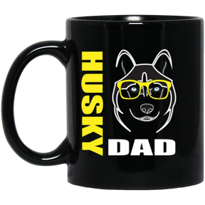 Husky Dad with Glasses 11 oz. Black Mug