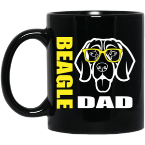 Beagle Dad Face with Glasses 11 oz. Black Mug