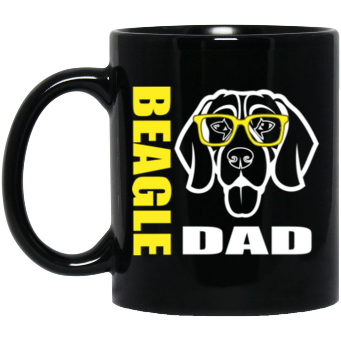 Beagle Dad Face with Glasses 11 oz. Black Mug