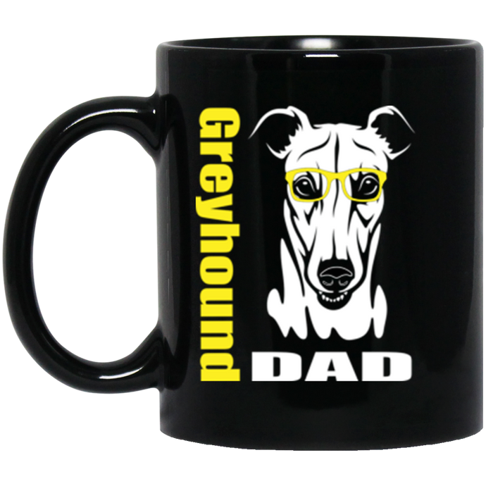 Greyhound Dad with glasses 11 oz. Black Mug