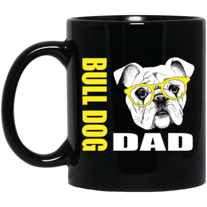 Bulldog Dad with Glasses1 11 oz. Black Mug