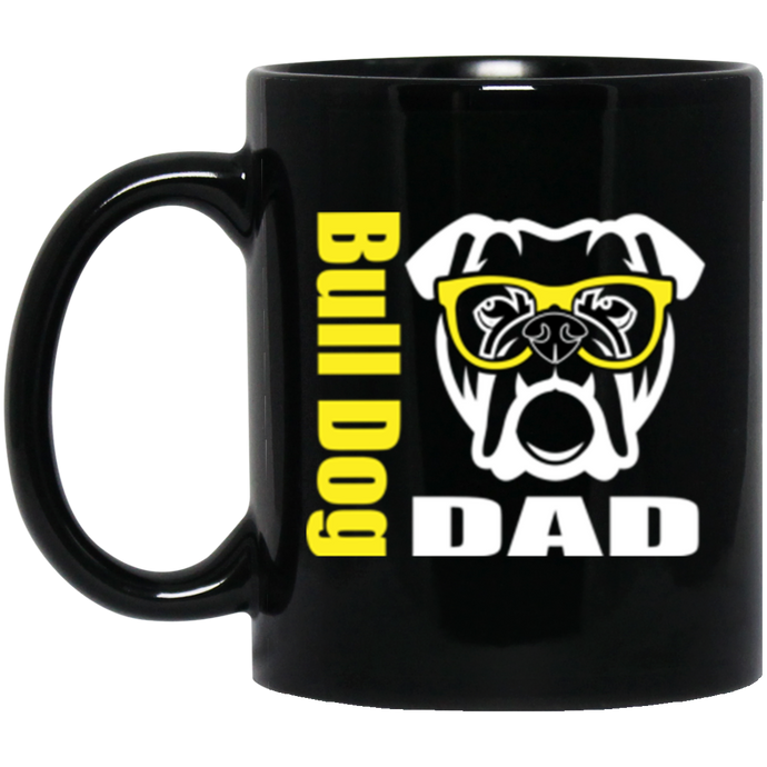 Bulldog Dad with Glasses 11 oz. Black Mug