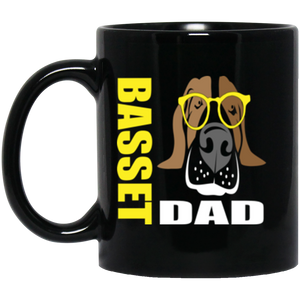 Basset Dad with Glasses 11 oz. Black Mug