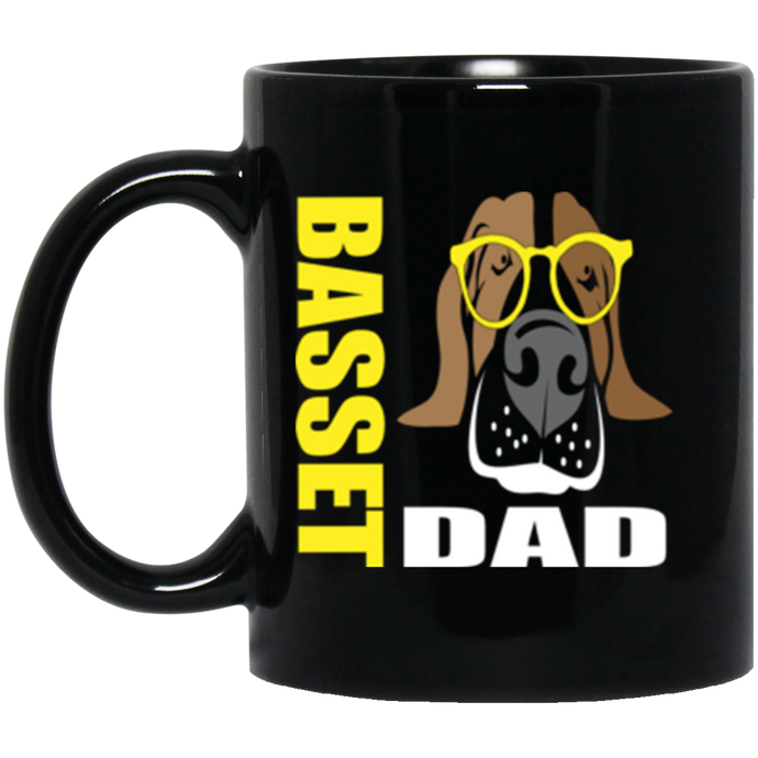 Basset Dad with Glasses 11 oz. Black Mug