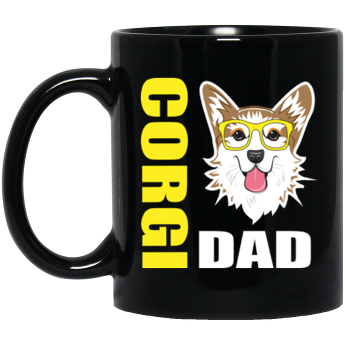 Corgi Dad Face with Glasses 11 oz. Black Mug