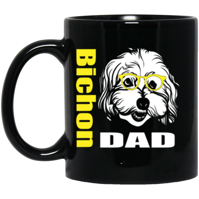 Bichon Dad with Glasses 11 oz. Black Mug