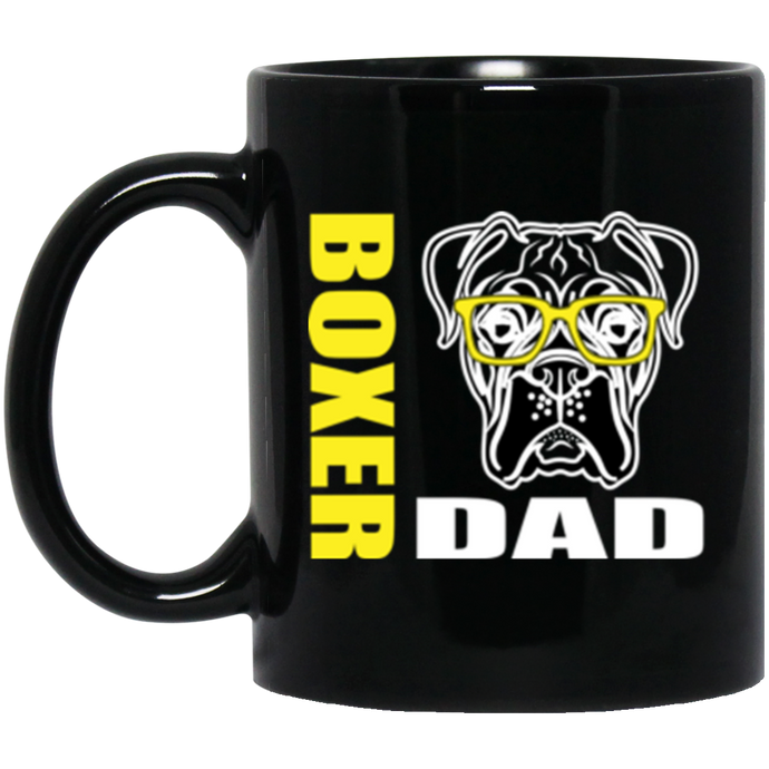 Boxer Dad with Glasses 11 oz. Black Mug