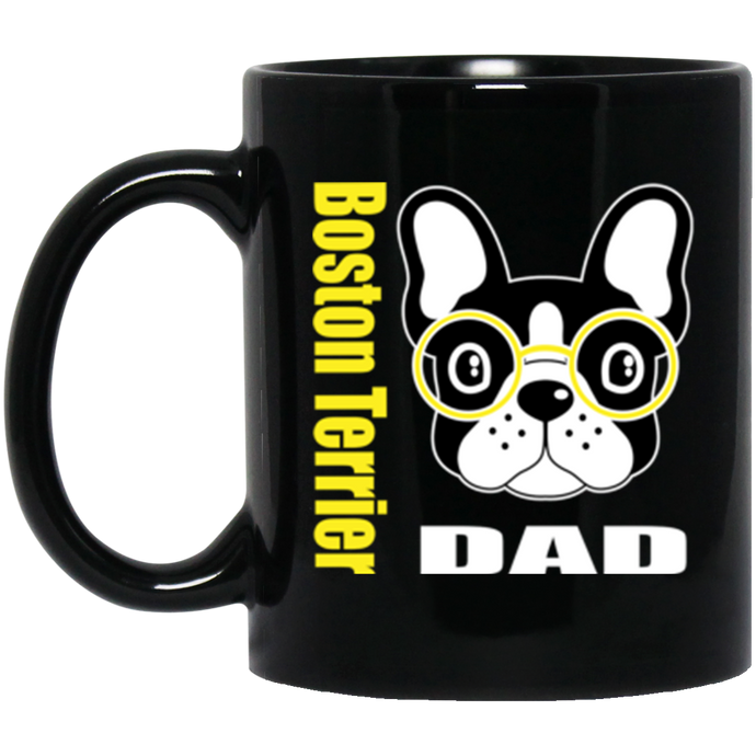 Boston Terrier Dad with Glasses 11 oz. Black Mug