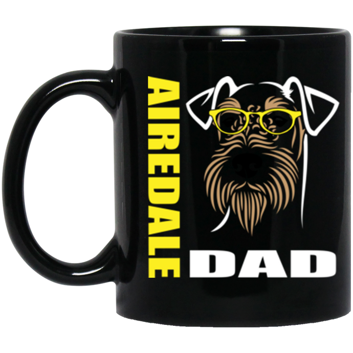 Airedale Dad 1 with glasses 11 oz. Black Mug