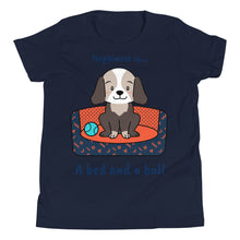 Load image into Gallery viewer, Happiness is a Bed and a Ball Youth Short Sleeve T-Shirt