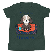 Load image into Gallery viewer, Happiness is a Bed and a Ball Youth Short Sleeve T-Shirt