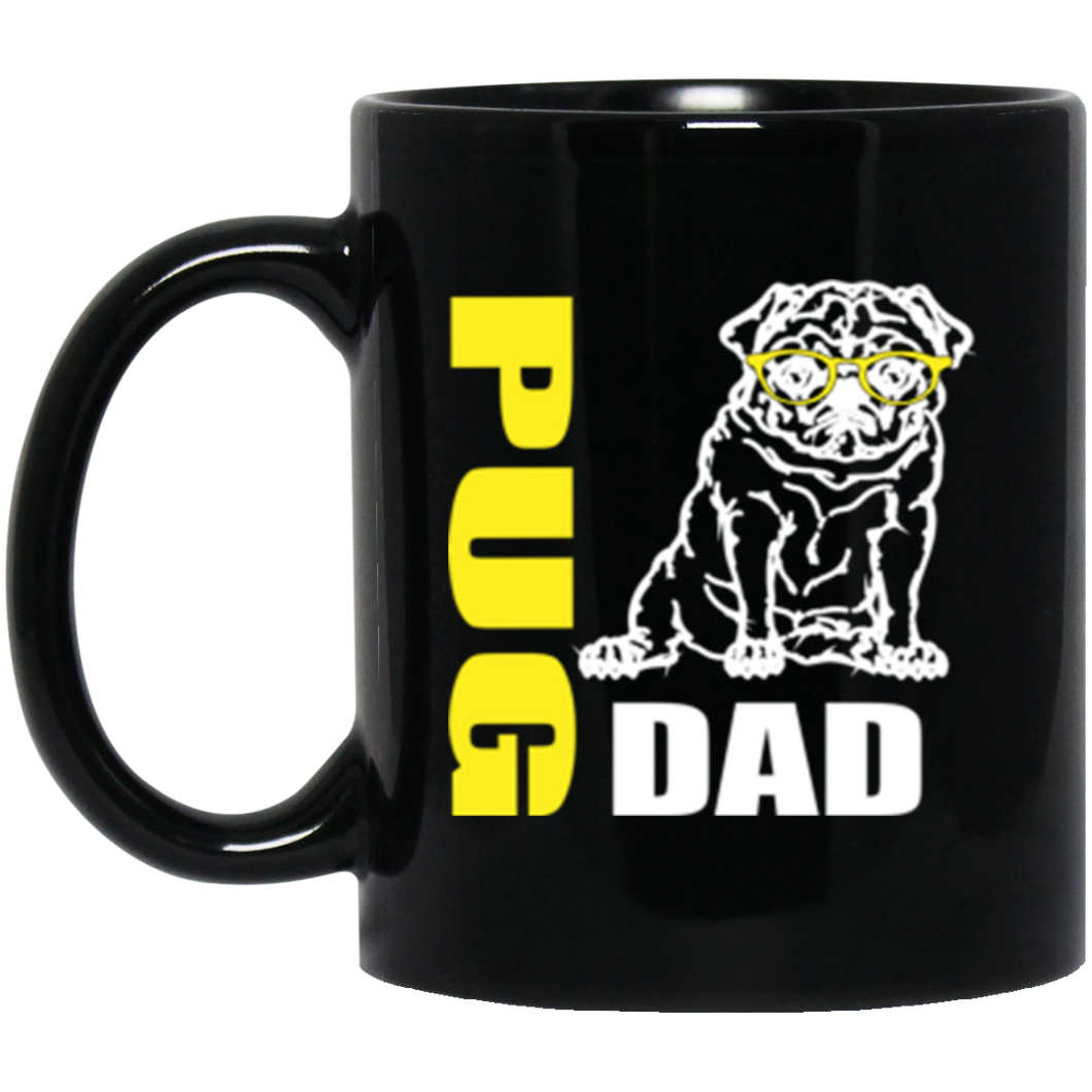 Pug Dad with Glasses 11 oz. Black Mug