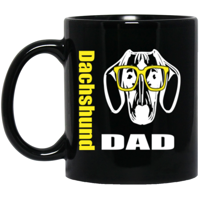 Dachshund Dad Face with Glasses 11 oz. Black Mug