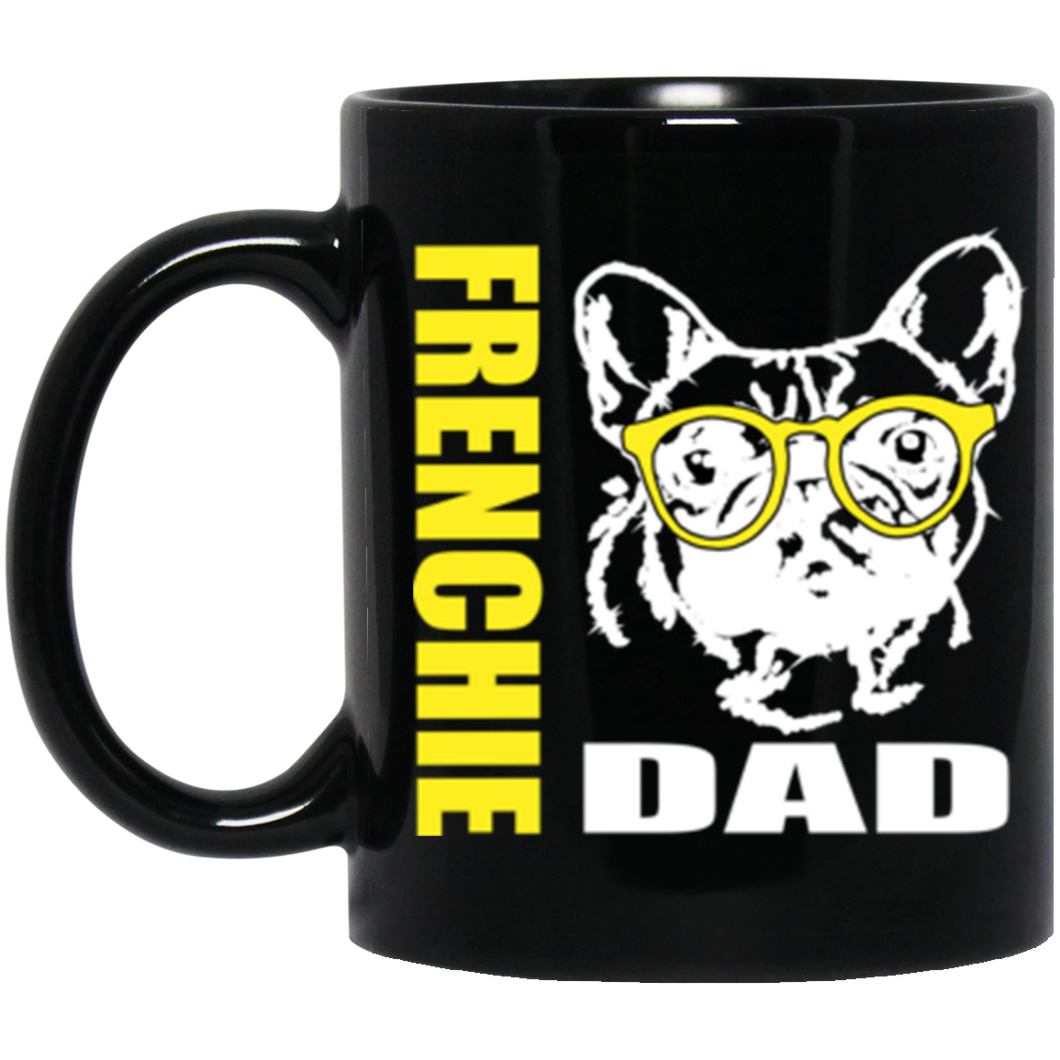 Frenchie Dad with Glasses 11 oz. Black Mug