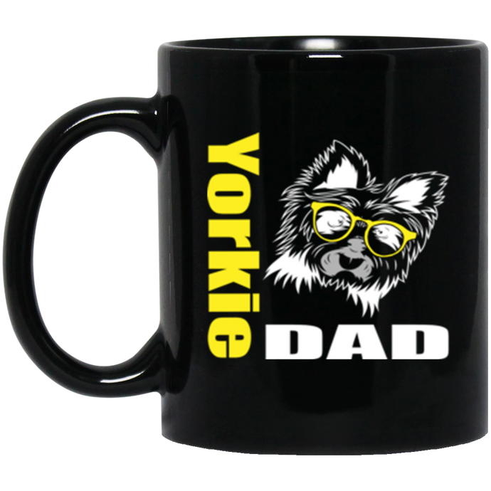 Yorkie Dad with Glasses 11 oz. Black Mug