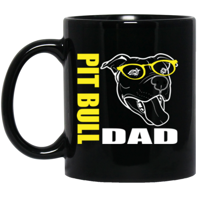 Pit Bull Dad with Glasses 11 oz. Black Mug
