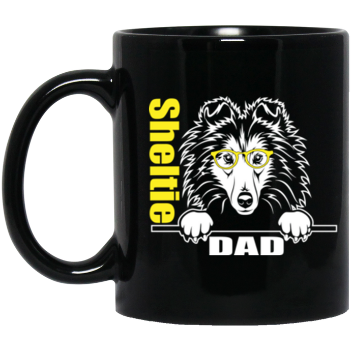 Sheltie Dad with Glasses 11 oz. Black Mug