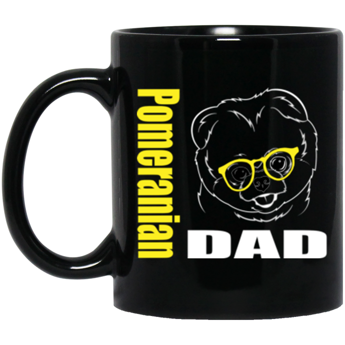 Pomeranian Dad with Glasses 11 oz. Black Mug