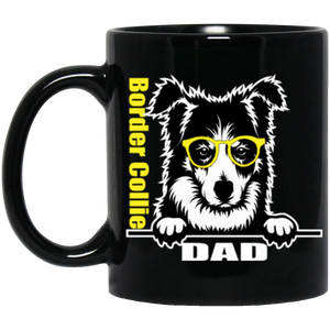 Border Collie Dad with Glasses 11 oz. Black Mug