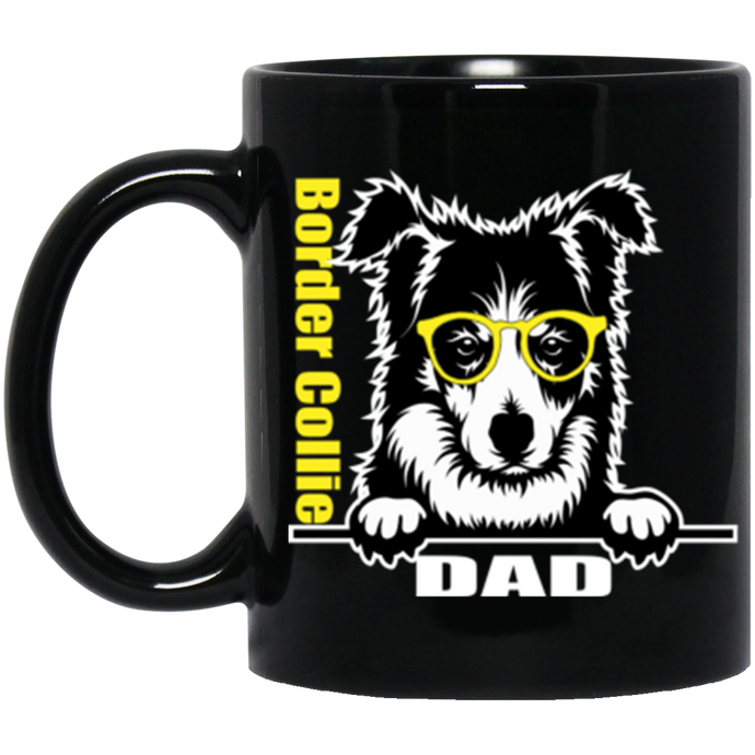 Border Collie Dad with Glasses 11 oz. Black Mug