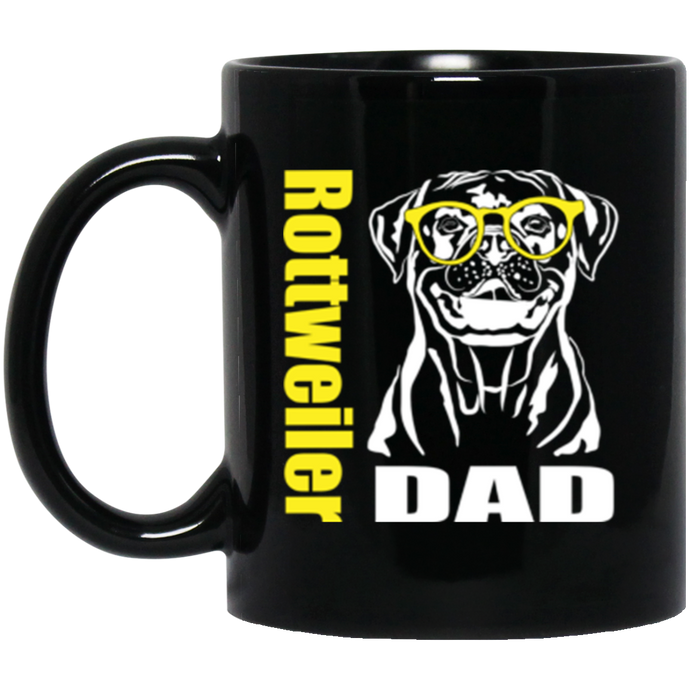 Rottweiler Dad with Glasses 11 oz. Black Mug